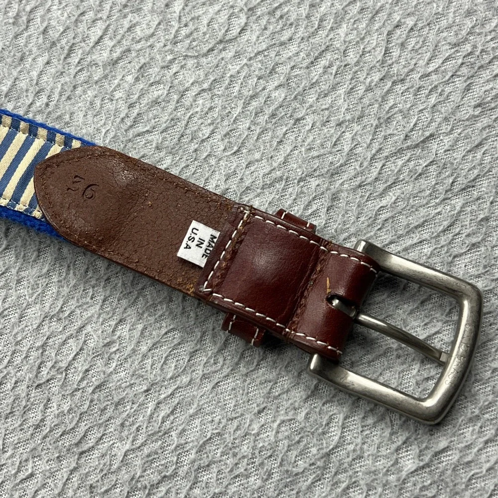 JT Spencer Belt Mens 36 Blue Needlepoint Tennis Rackets Mpls Club Leather USA